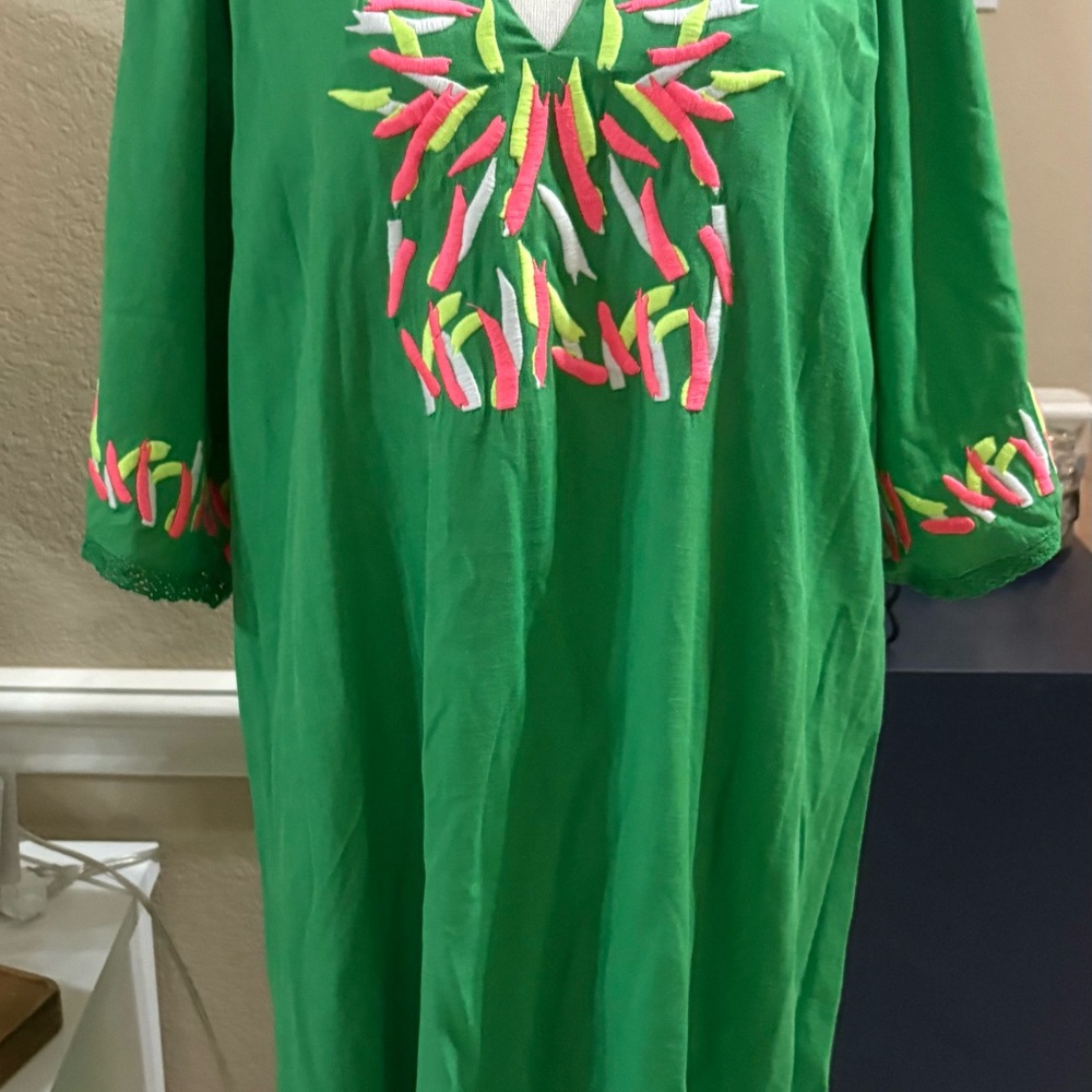 JODIFL Summer Dress with Pink and Green Embroidery